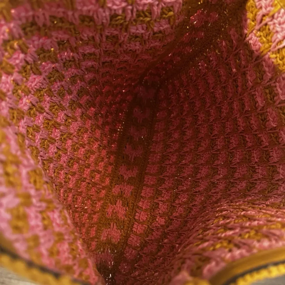 Tory Burch 165844 Straw Tote Pink Carnation Turmeric Raffia Bag NWT